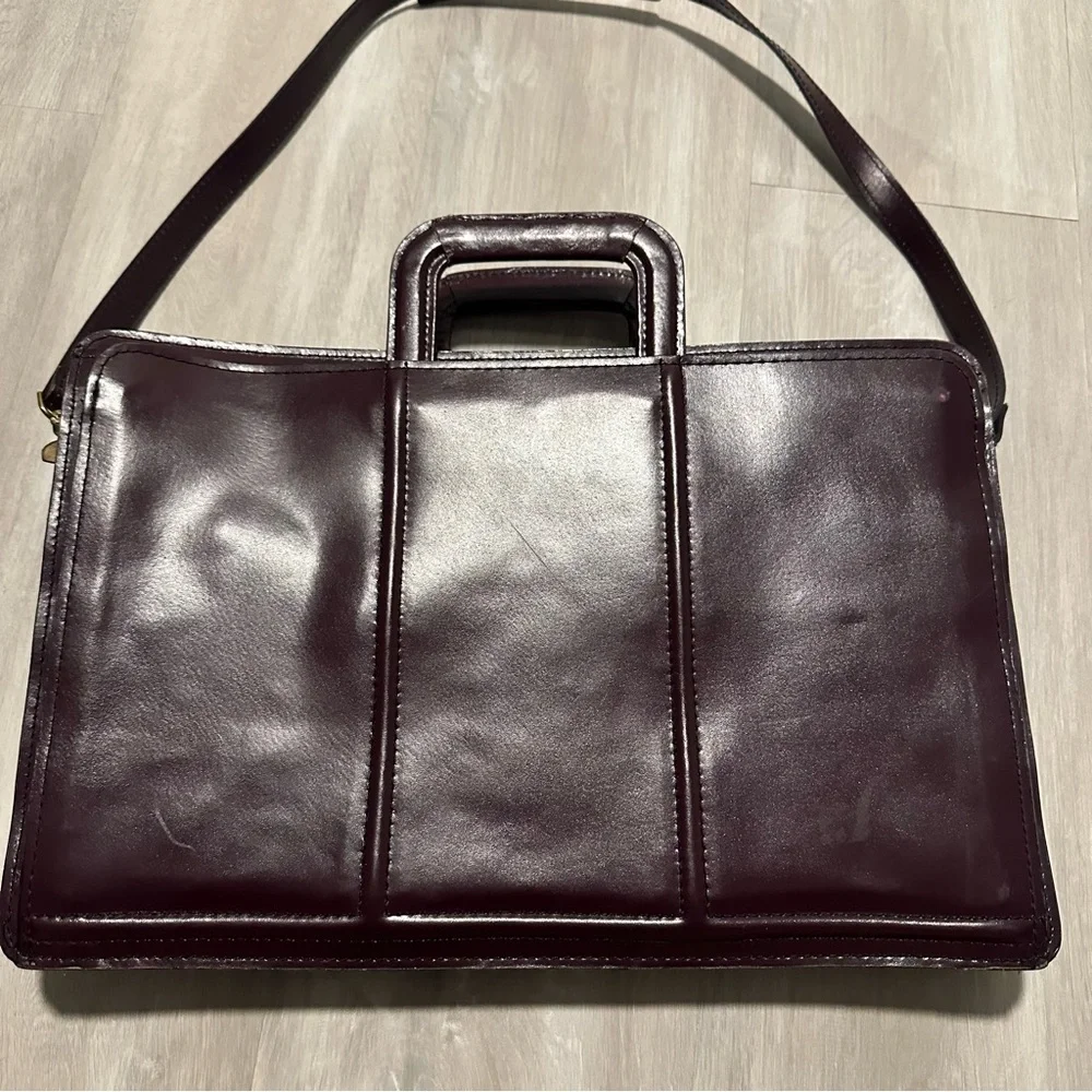 Real %100 Leather Mens Purple Burgundy Briefcase